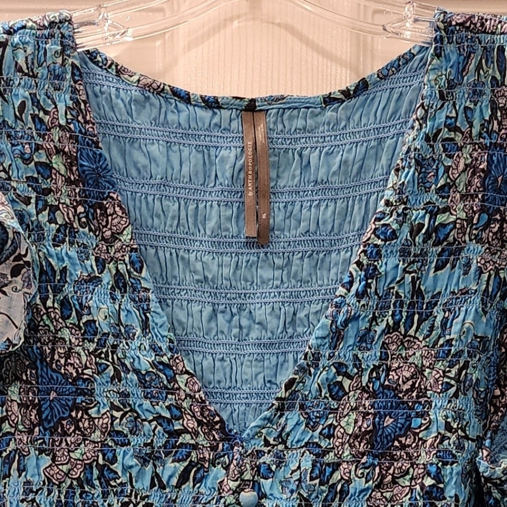 Anthropologie Peregrine Mini Dress • Blue Flutter Sleeves • Sexy V-Neck • XL - Picture 4 of 10